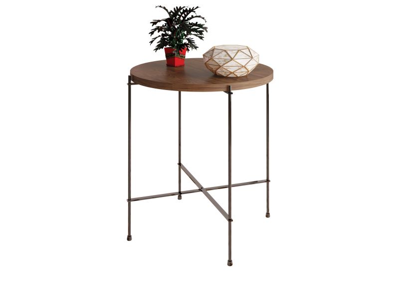 Beacon Round Side Table with Wooden Top - Dark Brown Color